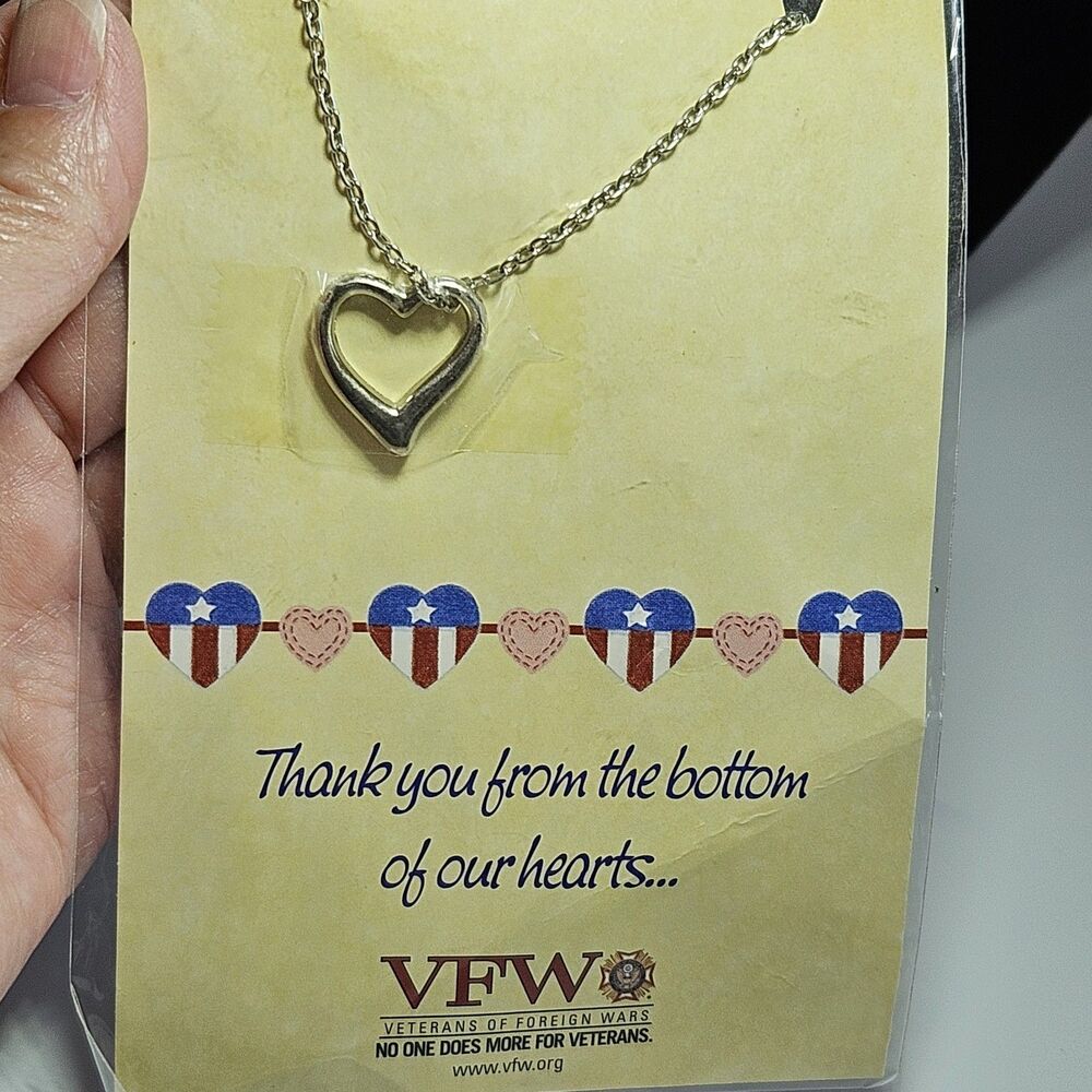 VFW Veterans Of Foreign Wars Keepsake Silver Tone Heart Charm & Chain + COA